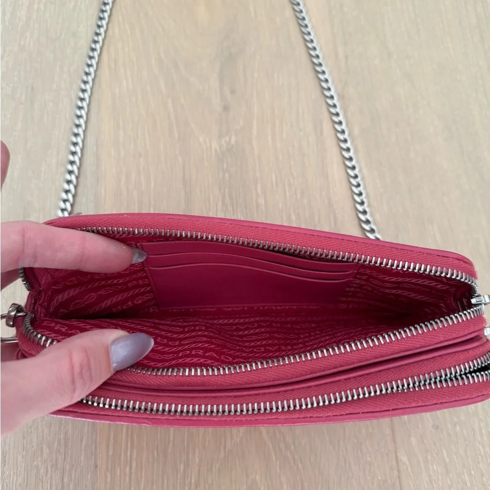 Prada Double Zip Quilted Leather Crossbody Bag Pink - Picture 7 of 11